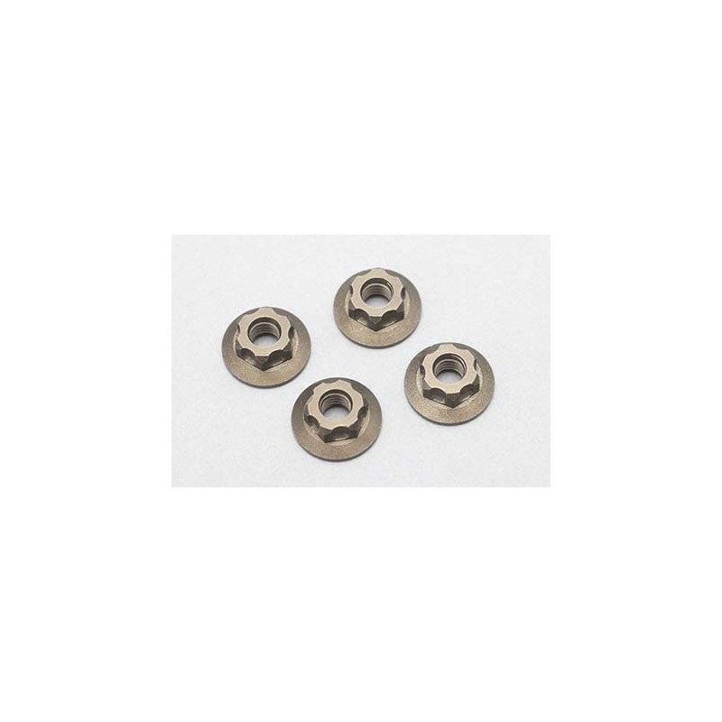 Yokomo M4 Aluminium Thin Large-Diameter Serrated Flange Nuts (4 pcs)